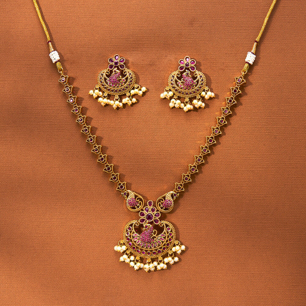 223333 Antique Peacock Necklace With Gold Plating