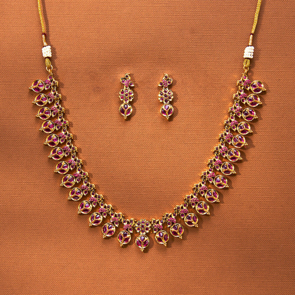 223335 Antique South Indian Necklace With Matte Gold Plating