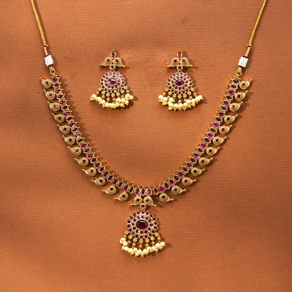 223337 Antique South Indian Necklace With Matte Gold Plating