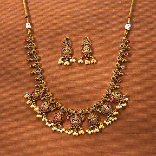 223348 Antique Temple Necklace With Matte Gold Plating