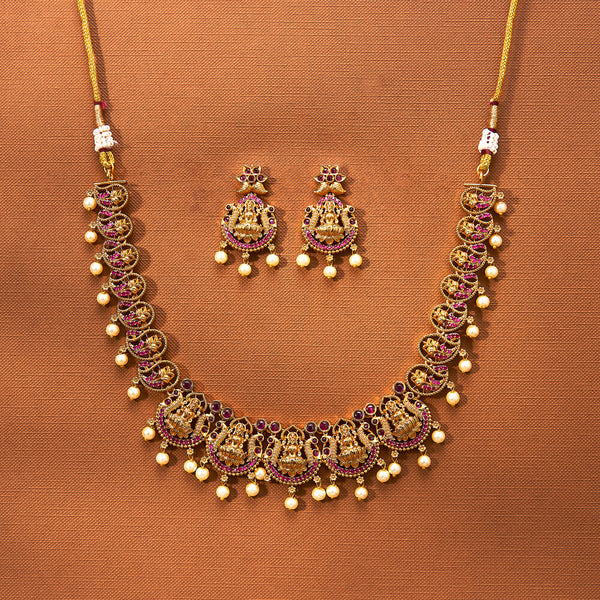 223349 Antique Temple Necklace With Matte Gold Plating