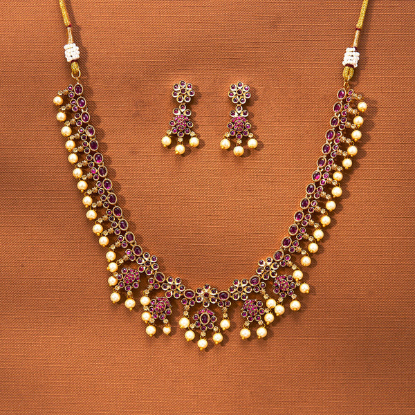 223350 Antique South Indian Necklace With Matte Gold Plating