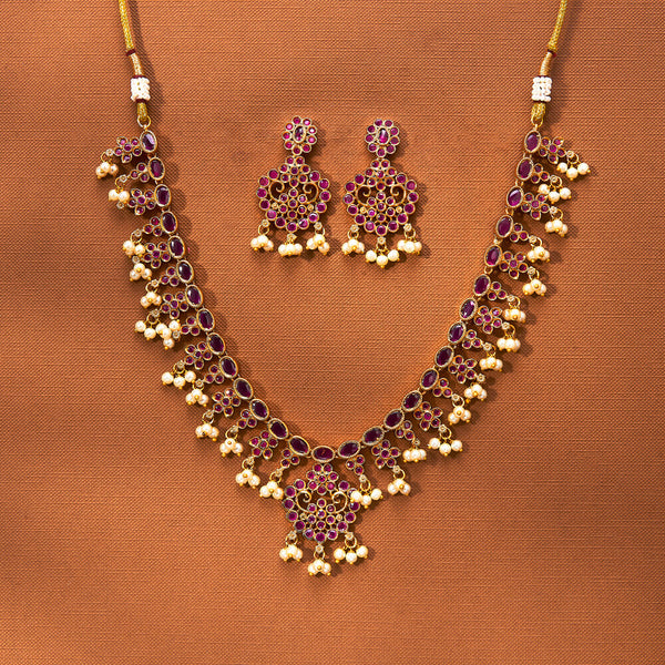 223352 Antique South Indian Necklace With Matte Gold Plating