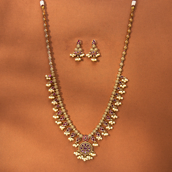 223354 Antique South Indian Necklace With Matte Gold Plating