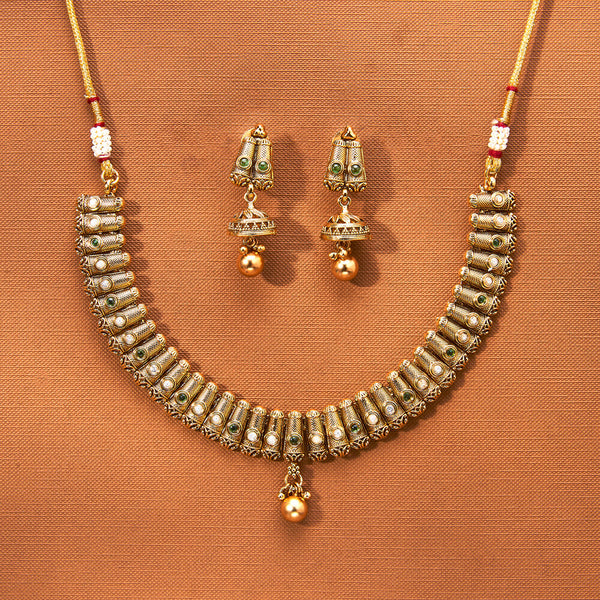 223358 Antique Classic Necklace Set With Matte Gold Plating