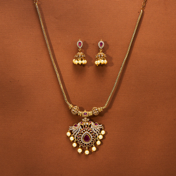 223390 Antique Pearl Pendant Set With Matte Gold Plating