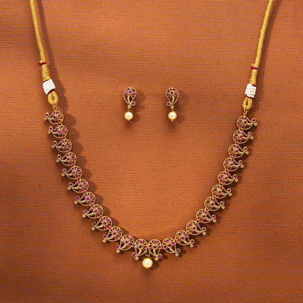 223395 Antique South Indian Necklace With Matte Gold Plating