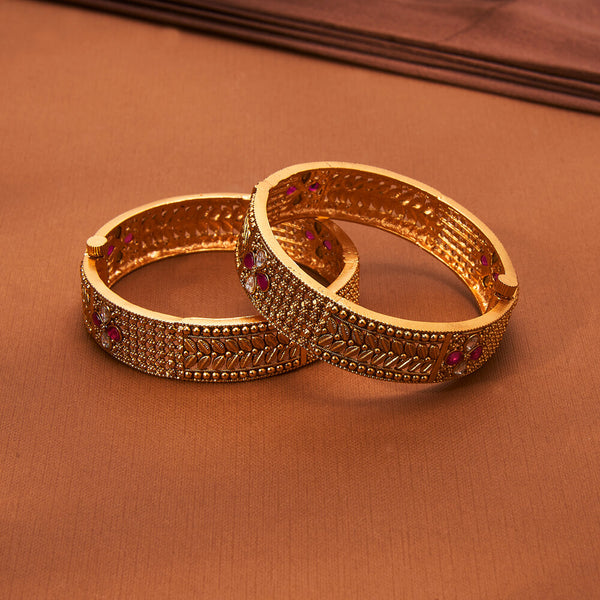 223405 Antique Openable Bangles With Matte Gold Plating