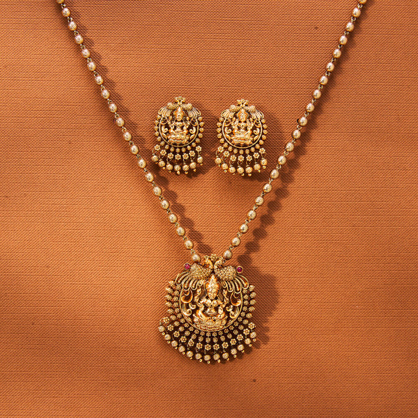 223410 Antique Temple Pendant Set With Matte Gold Plating