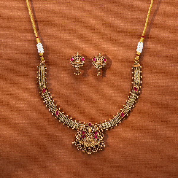 223418 Antique Temple Necklace With Matte Gold Plating