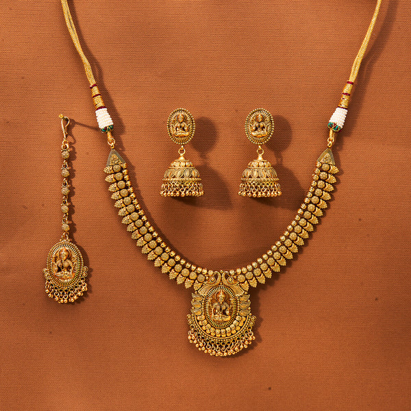 223431 Antique Temple Necklace With Matte Gold Plating