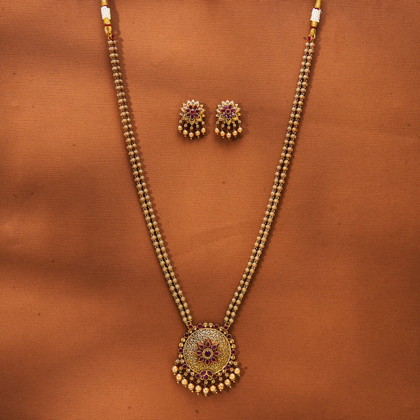 223446 Antique South Indian Necklace With Matte Gold Plating