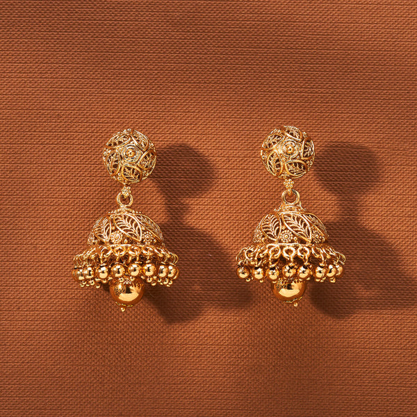 223449 Antique Jhumki With Gold Plating