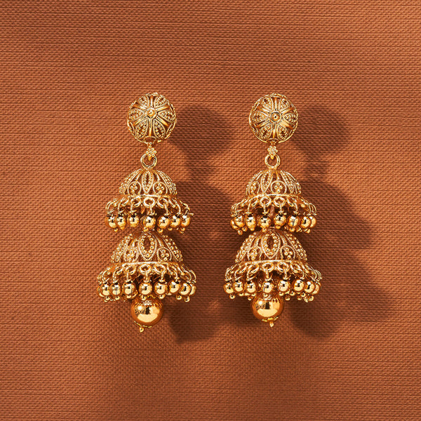 223451 Antique Double Jhumki With Gold Plating