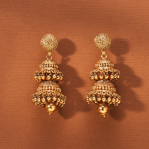 223452 Antique Double Jhumki With Gold Plating