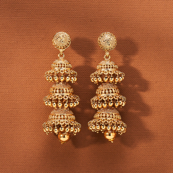 223454 Antique Triple Jhumki With Gold Plating