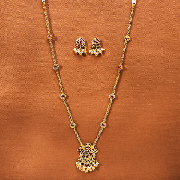 223481 Antique Pearl Pendant Set With Matte Gold Plating