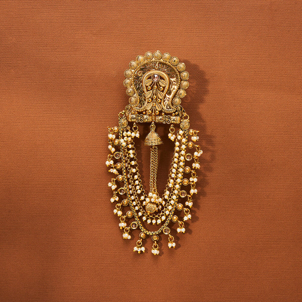 223486 Antique Moti Hair Brooch With Gold Plating