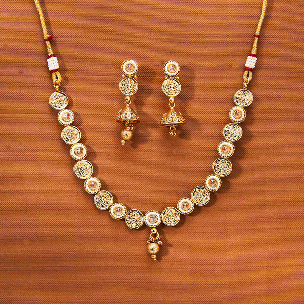 223499 Antique South Indian Necklace With Matte Gold Plating