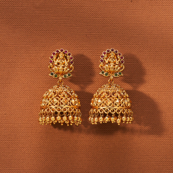 223511 Antique South Indian Earring With Matte Gold Plating