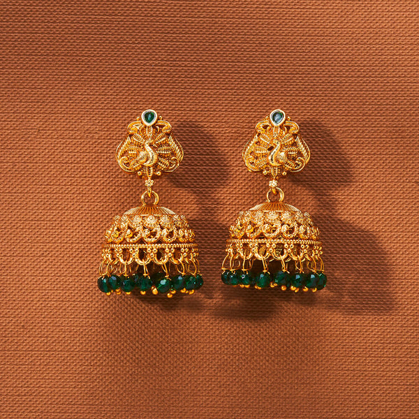 223512 Antique Peacock Jhumki With Gold Plating