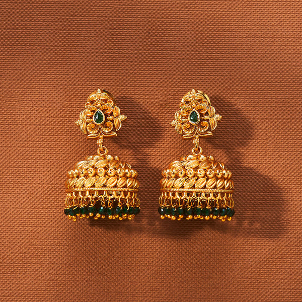 223513 Antique South Indian Earring With Matte Gold Plating