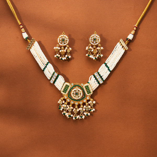 223524 Antique Moti Necklace With Gold Plating