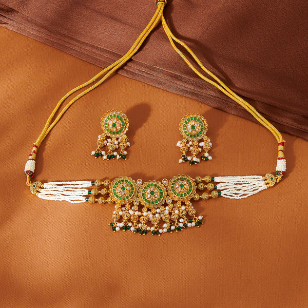 223526 Antique Moti Necklace With Gold Plating