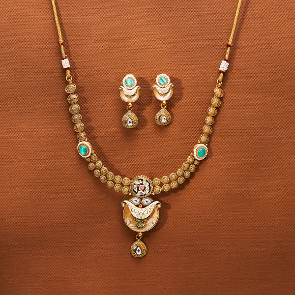 223550 Antique Meenakari Necklace With Matte Gold Plating