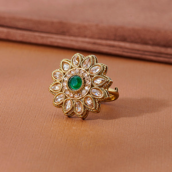 223560 Antique Adjustable Ring With Mehndi Plating