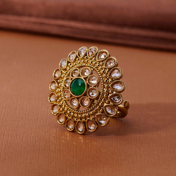 223561 Antique Adjustable Ring With Mehndi Plating