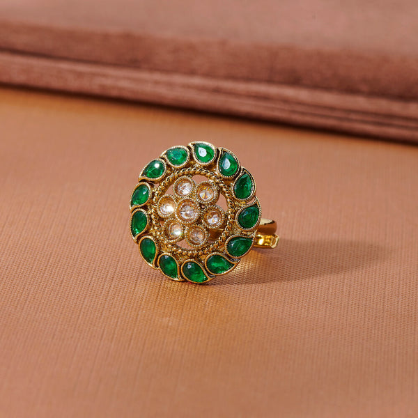 223562 Antique Adjustable Ring With Mehndi Plating