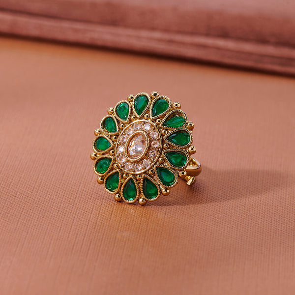 223563 Antique Adjustable Ring With Mehndi Plating