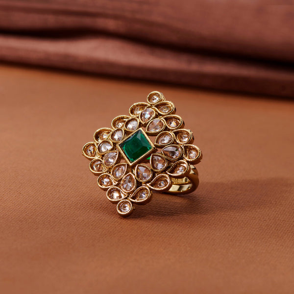 223566 Antique Adjustable Ring With Mehndi Plating