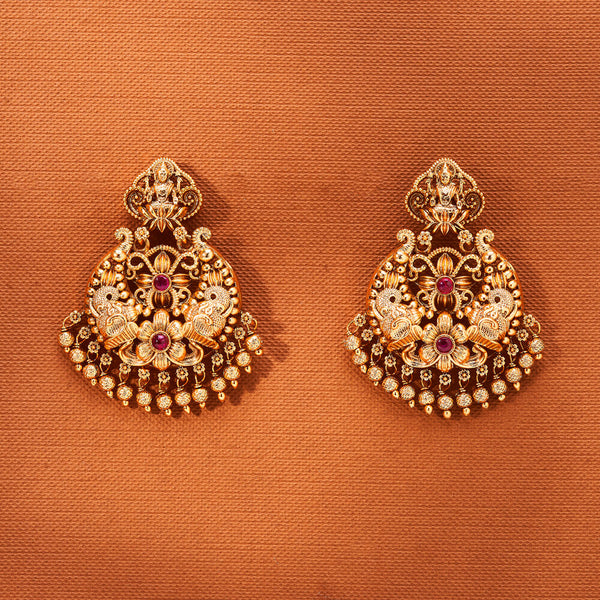 223600 Antique Temple Earring With Matte Gold Plating