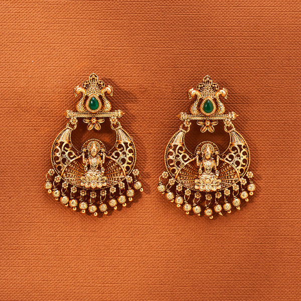 223601 Antique South Indian Earring With Matte Gold Plating