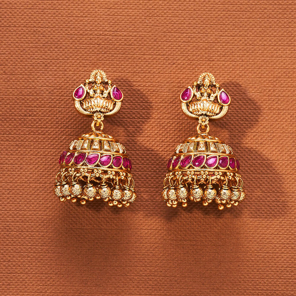 223603 Antique South Indian Jhumki With Matte Gold Plating