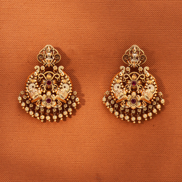 223605 Antique Temple Earring With Matte Gold Plating