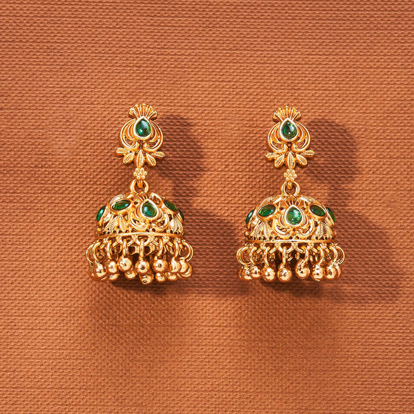 223622 Antique Jhumki With Matte Gold Plating