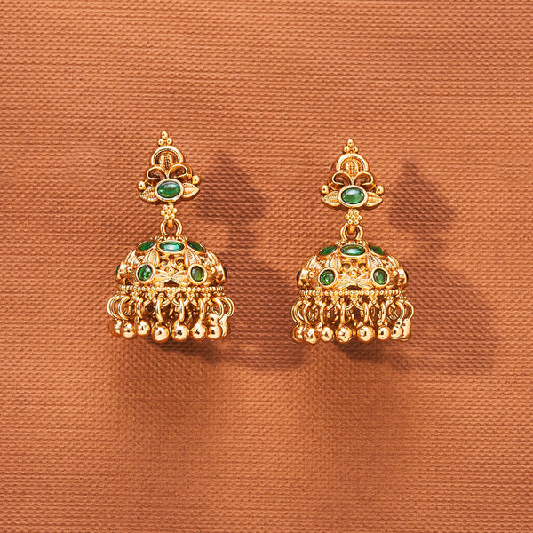 223625 Antique Jhumki With Matte Gold Plating