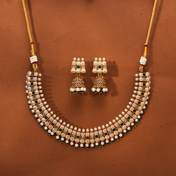 223639 Antique Meenakari Necklace With Gold Plating