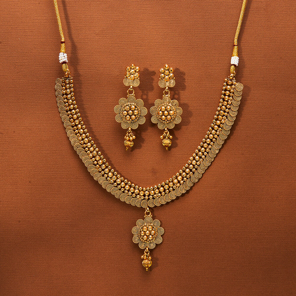 223642 Antique Plain Gold Necklace With Gold Plating