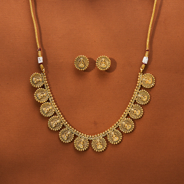 223646 Antique Plain Gold Necklace With Gold Plating