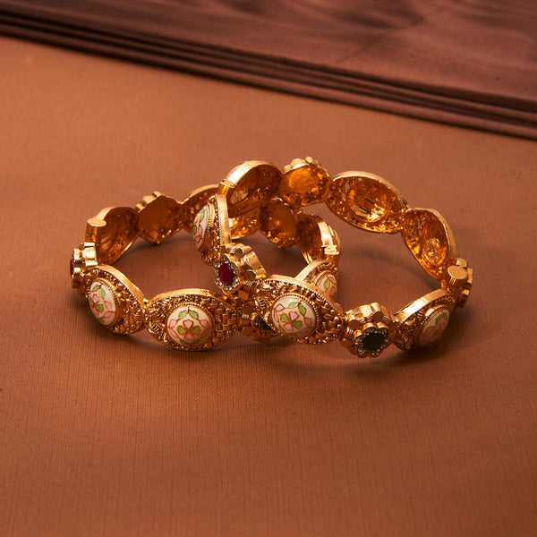 223663 Antique Meenakari Bangles With Matte Gold Plating