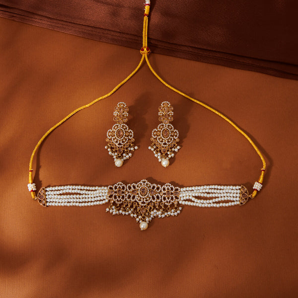 223666 Antique Choker Necklace With Mehndi Plating