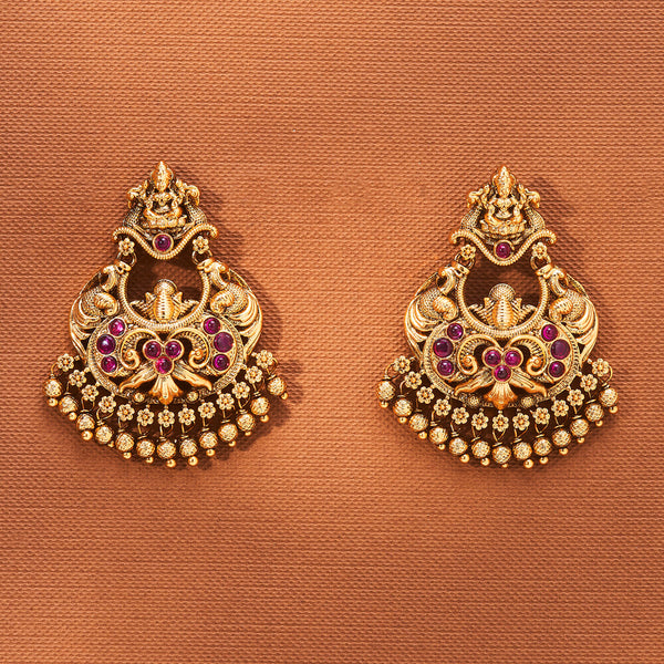 223698 Antique Temple Earring With Matte Gold Plating