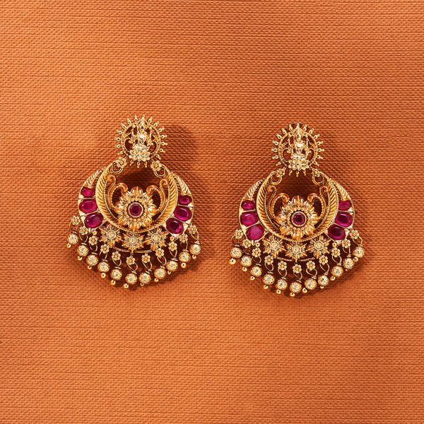 223699 Antique South Indian Earring With Matte Gold Plating