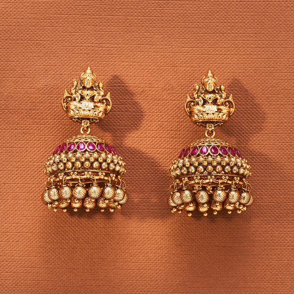 223700 Antique Jhumki With Matte Gold Plating