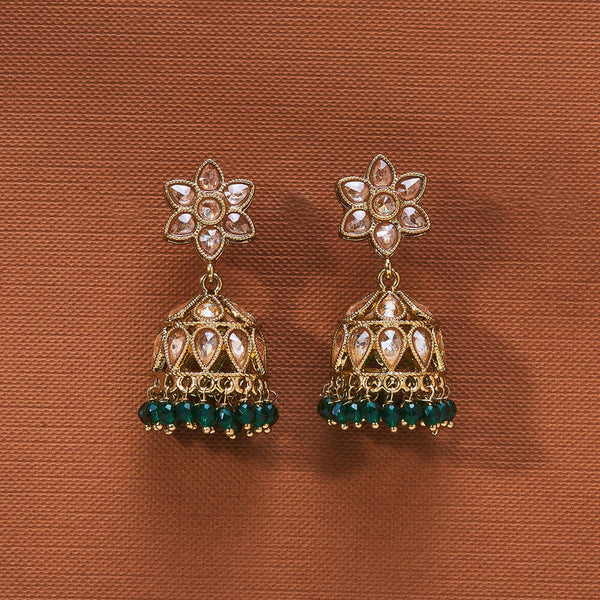 223718 Antique Jhumki With Mehndi Plating