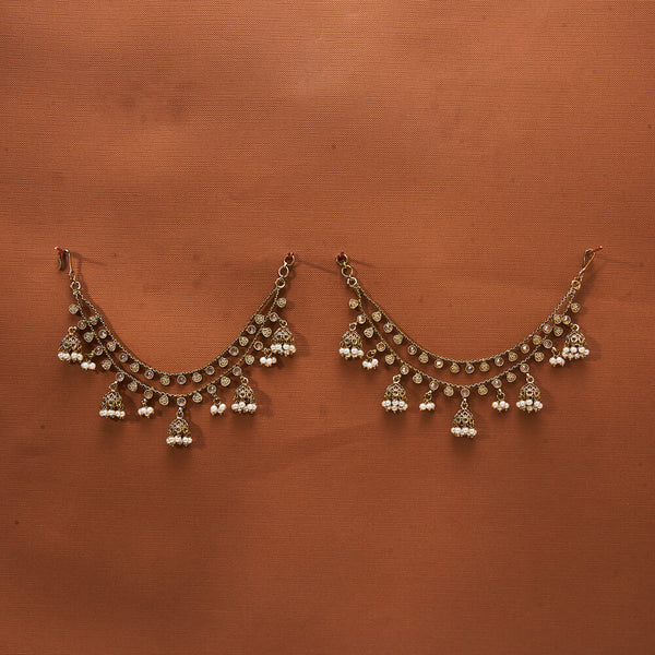 223720 Antique Moti Ear Chain With Mehndi Plating